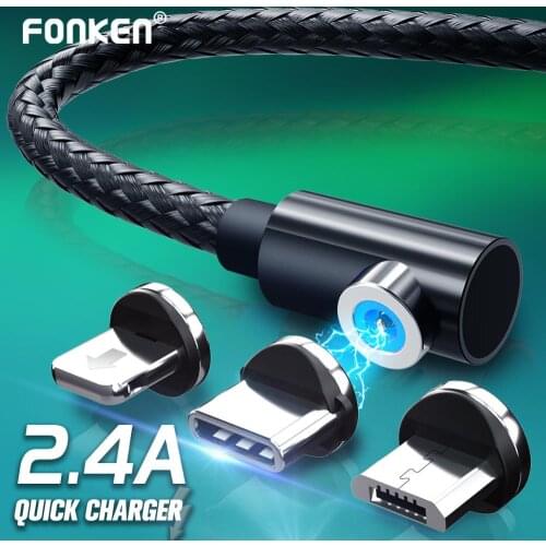 FONKEN USB Type C Cable Magnetic Cable for Phone Bend Micro USB Cable Fast charge Cord for iPhone Tablet 1m 2m 2.4A Charger Wire