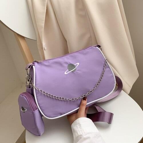 Fashion Casual Nylon Women Shoulder Bag 2 in 1 Chain Zipper Female Girls Street Casual Crossbody Handbag Clutch Purse