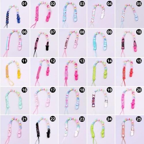 Fashion Newborn Baby Pacifier Clips Chain Baby Nipple Holder DIY Round Bead Pacifier Chain Clip for Child Nipple Folder