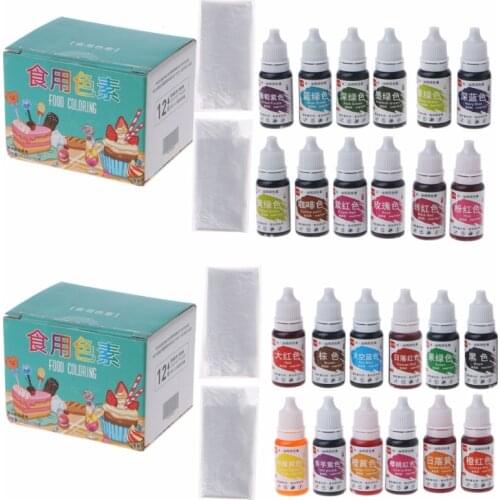12 Color Natural Ink Food Coloring Cake Pastries Cookies Liquid Dye Pigment Baking Decor Fondant Cooking Icing DIY Craft