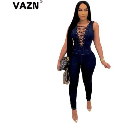 VAZN 2020 New Design Fashion Hip Hop Casual Ripped Hole Denim Pants Punk Women Jean Pants Wide Leg Long Denim Pants