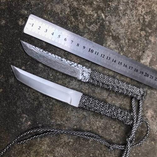 90 layer Damascus Steel fixed knife Handmade forged Damascus steel hunting knife 60HRC Ebony handle with Leather sheath Tool