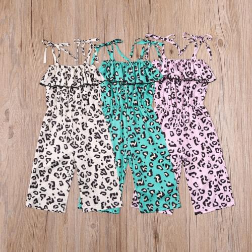 1-6Y Summer Kids Girls Sleeveless Bandage Leopard Rompers Jumpsuit Overalls Playsuit Clothes Outfits