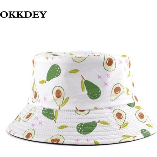 New Summer Reversible Bucket Hat Women Mens Avocado Print Panama Hats Sun Protection Fisherman Caps Unisex Street Hip Hop Cap