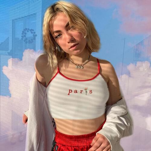 Paris letter embroidery harajuku crop tops camis women girl camisole tanks shirts