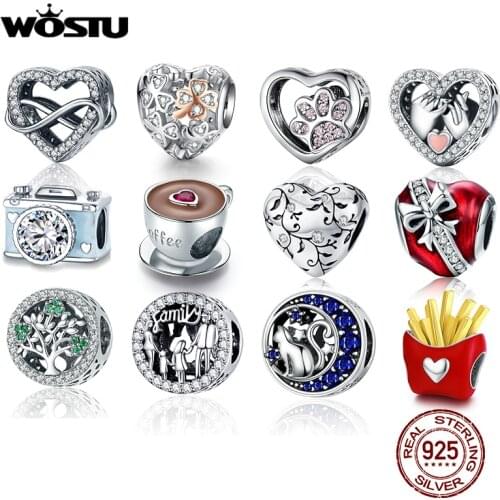 WOSTU Hot Sale 100% 925 Sterling Silver Heart Infinity love Charm Fit Original Bracelet Pendant Beads For Jewelry Making