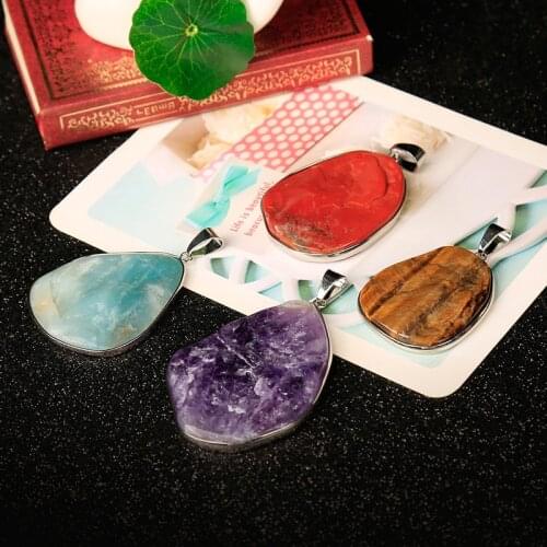 1PC Natural ore pendant with amethyst jasper tiger eye stone crystal point giving the necklace meditation healing crystals gift