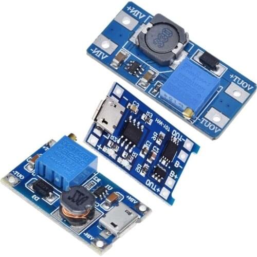 1 PC Power Supply Module Boost Step Up Board Max Output MT3608 28V 2A Lithium Battery Chaging Board Protection Micro USB 18650