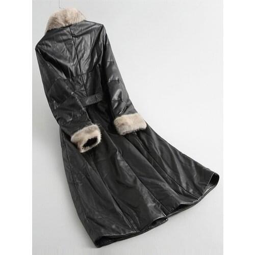 Genuine Leather Mink Fur Collar Down Jackets 2020 Winter Jacket Women 100% Sheepskin Coat Female Overcoat MY3693