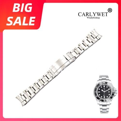 CARLYWET 20 21mm Brushed Watch Band 316L Steel Screw Link Replacement Wrist Bracelet Flip Lock Clasp For Rolex Oyster Deepsea