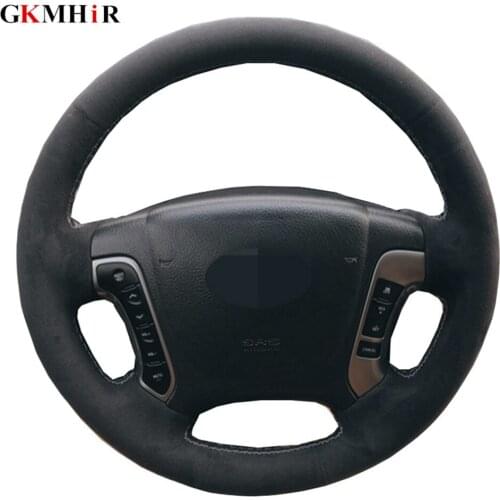 Hand Sewing Car Steering Wheel Cover Suede Leather Wrap For Hyundai Santa Fe 2007 2008 2009 2010 2011 2012 DIY Car Accessories