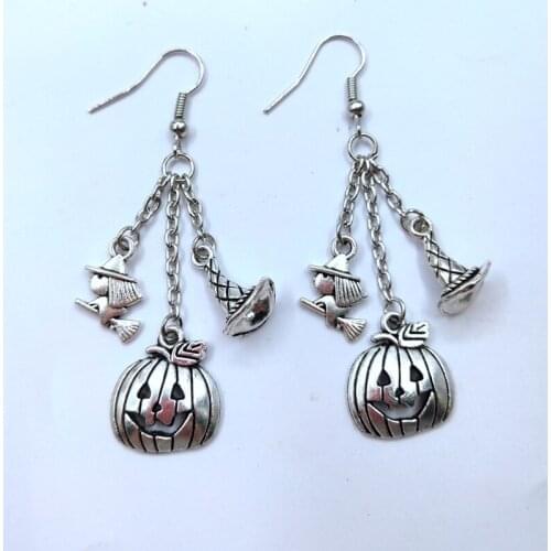 Cute Halloween Specter Pumpkin Ghost Head Earrings,Wiccan Charm, Pagan, Witches Hat Earrings, Witch Lover Gifts