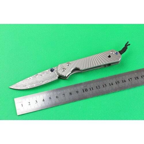 Folding Knife Damascus Steel Titanium Alloy Handle Outdoor Camping Hunting Special Rescue Knife Edc Self-Defense Survival Knife