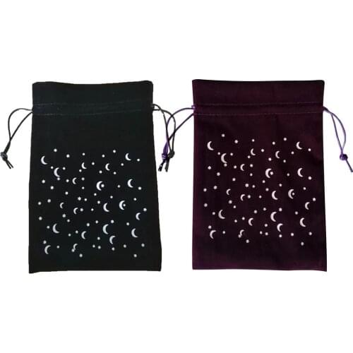 13x18CM Thick Velvet Tarot Storage Bag Star Moon Pattern Protective Card Board Game Embroidery Drawstring Bag Play Draw Rope Bag