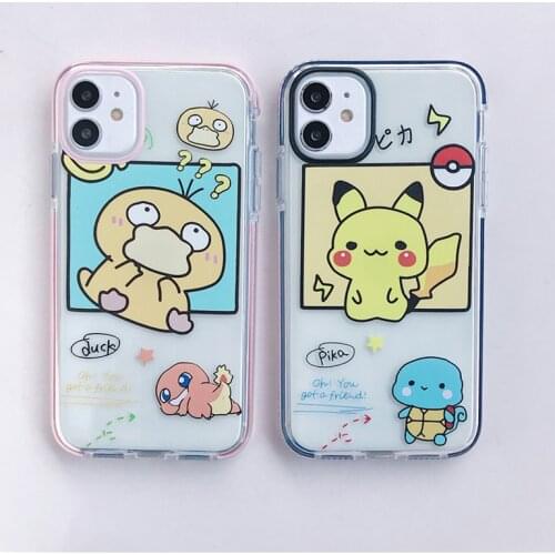 Takara Tomy Pokemon Kawaii Mobile Phone Case Cartoon Cute Pikachu Psyduck Model Suitable for Iphone Model Protective Cover Gifts