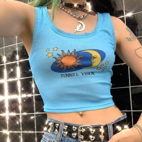 Harajuku Cute Print Crop Tank Top Y2K Aesthetics Sleeveless Knit Shirts Sexy Club Goth Punk Vest Streetwear 2020 Women Clothes
