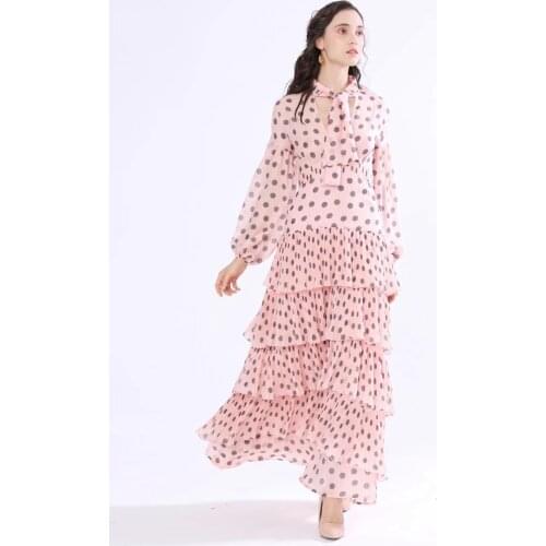 2020 Spring and summer fashion long sleeves Wave point Cake dress Long dress Cascading ruffles Bow Holiday dresses beach dresses