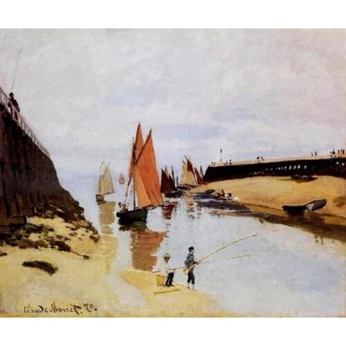 High quality Oil painting Canvas Reproductions Entrance to the Port of Trouville (1870) by Claude Monet hand painted
