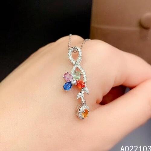 KJJEAXCMY fine jewelry 925 Sterling Silver inlaid Natural color sapphire Chinese style fashion popular plant girl GEM PENDANT su