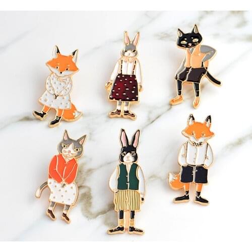 Animal pins and brooches Cat pin Rabbit pin Fox brooch Enamel animal brooches Denim jacket buckle shirt Badge Couple gifts