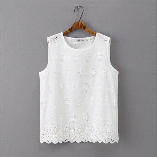 Plus Size XL-4XL Women Cotton Sleeveless Fashion Camisole Floral Embroidery Top