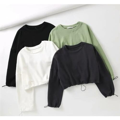 Short Hoodies Women Drawstring Hoodie Ladies Solid Color Sweatshirt Women Spring Autumn Long Sleeve Pullover Tops Sweatshirts