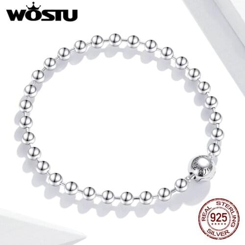 Wostu Bracelets 100% 925 Sterling Silver Simple Beads Bangles & Bracelets For Women Fine Party Jewelry Gift DXB208