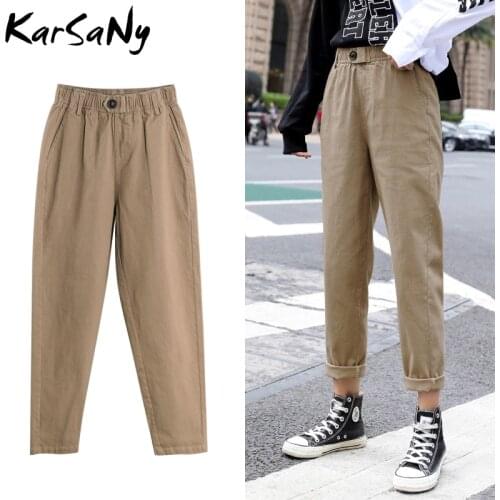 KarSaNy Vintage Beige Pants For Women Autumn Harem Casual Trousers Cotton Cargo Pants Women Khaki Streetwear Autumn Trousers