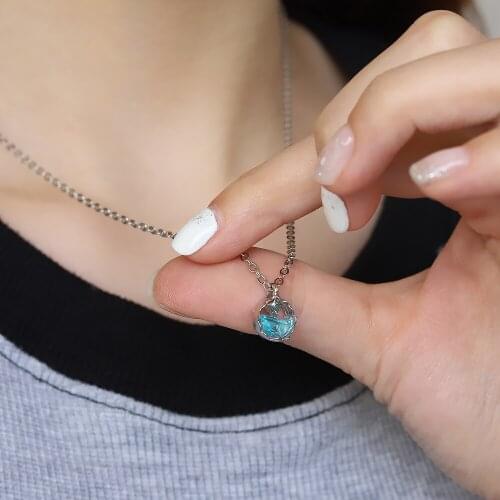 Mori Series Explosive Blue Mermaid Tears Necklace Female Simple Necklace Light Luxury Fairy Long Pendant Jewelry