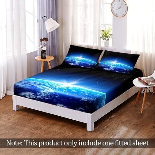 1pc 3D Print Elastic Band Galaxy Starry Sky Fitted Sheet Customize Queen King Size Outer Space Bed Sheet Home Bedroom Decor