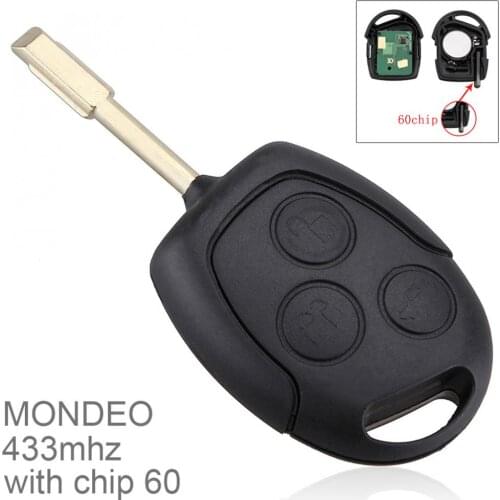 433Hz/315Hz 3 Buttons Black Replacement Remote Car Key Fob Transmitter Clicker Alarm with Chip 60 for Ford MONDEO Fiesta Focus