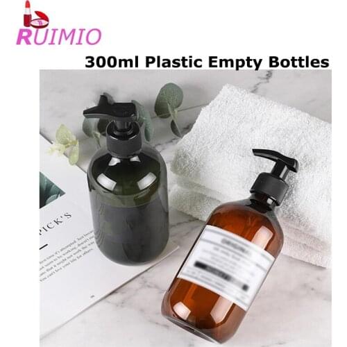 5Pcs 300ml Plastic Empty Bottles Shampoo Subpackaging Bottle Emulsion Pump Press Bottles Brown