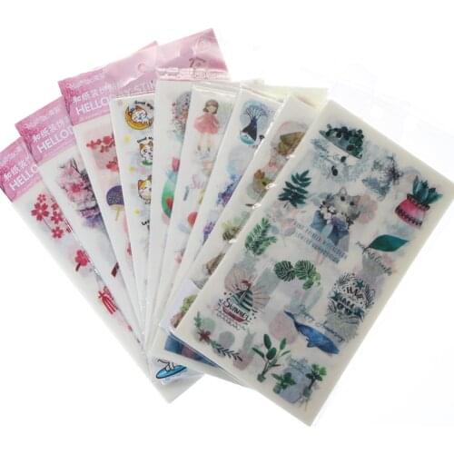 6 Sheets / Sets Of Various Choices Butterfly Cat Flower Plant Girl Creative Japanese Stickers Stationery Scrapbook Decoration