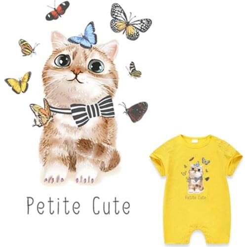 Butterfly Cat Patch New Design Print On T-Shirt Washable Clothes Decoration Diy Accessory Thermal Patches