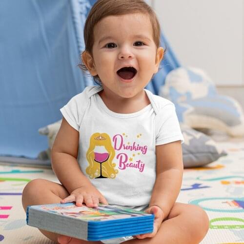 Wine Glass Princess O-Neck Infant Bodysuits Four Seasons Disney Kawaii Dropship Summer New Baby Girl Boy Onesie White 0-24M Cute