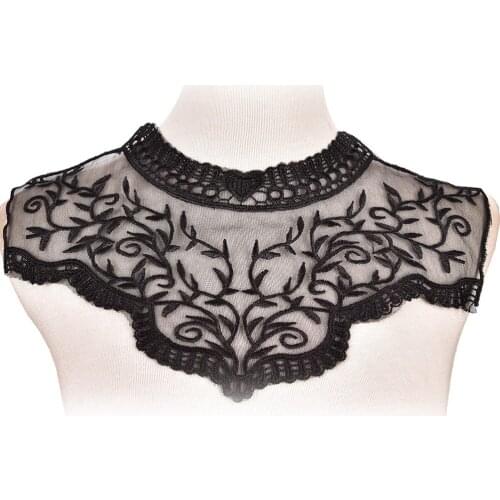 Black Embroidery Mesh Organza Guipure Lace Collar Fabric Floral Neckline Lace Sewing Accessories Applique