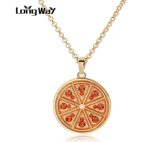 LongWay Unique Gold Color Silver Color Chain Long Necklaces With Round Pendant, Clear Crystal Women Necklace Jewelry SNE160108