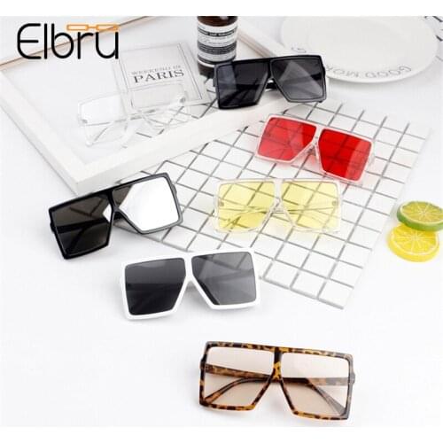 Elbru Baby Fashion Oversized Square Sunglasses Personalized Kids Transparent Color Frame UV400 Sun Glasses For Boys And Girls