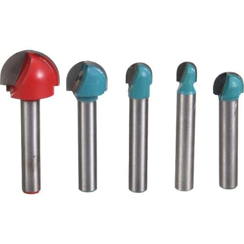 5pcs/set 6mm Round Bottom Lace Core Box Router Bit Woodworking Semicircular Head Relief Carbide Bits Cutter Tool