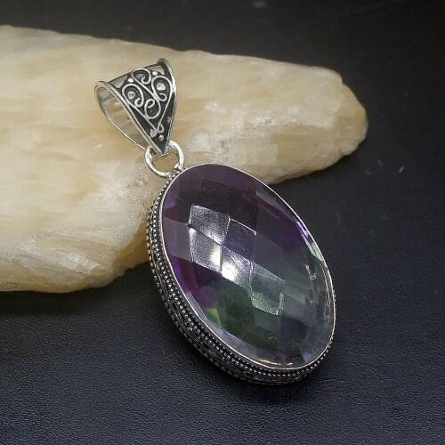 Gemstonefactory Jewelry Big Promotion 925 Silver Solitaire Vintage Dichroic Glass Women Ladies Gifts Necklace Pendant 0700