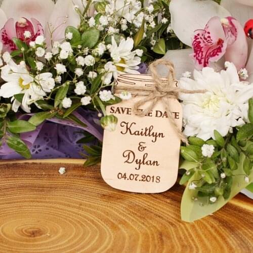 Personalized Mason jar engraved Wedding wooden Save the Date Magnets bridal shower party favors company gifts invitations
