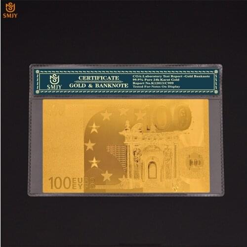 Collectible Gold Foil Euro Currency 100 Euro Money Paper Pure 24k Gold Banknote Collection With COA Protection Frame