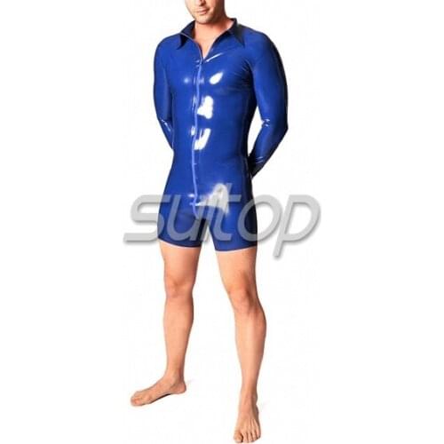 Suitop blue latex catsuit for men