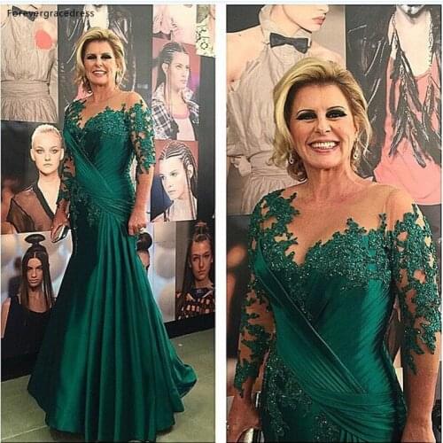 High Quality Green Lace Long Sleeves Evening Dress Custom Make Mermaid Formal Mother of the Bride Party Gown