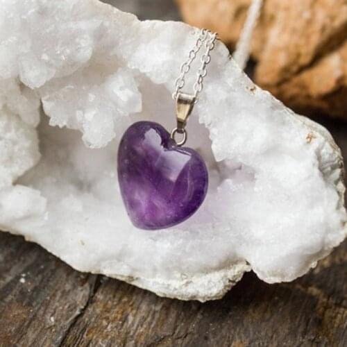 Natural Purple Crystal Quartz Brazil Crystal Faceted Heart Love Polished Pendant Fashion Healing Stone Necklace Birthday Gift