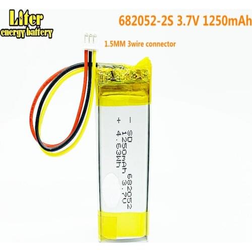 682052-2S 3.7V 1250 mAh Lithium polymer Battery 1.5MM 3 Wire plug For Pet GPS Hunting dog GPS DVR MP3 MP4 682052