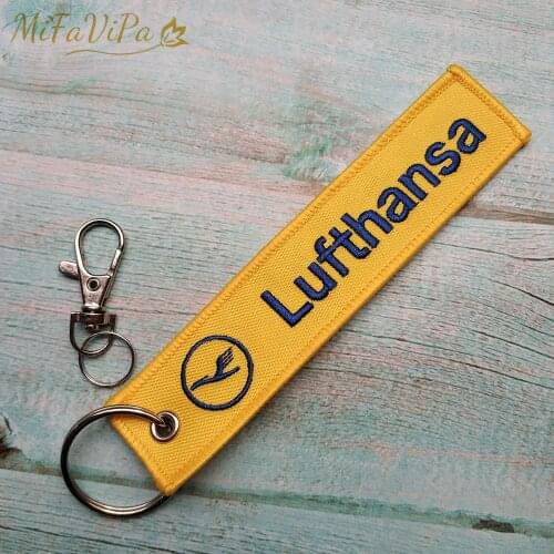 MiFaViPa 1 Set Yellow Lufthansa Keychain Fashion Trinket Strap Embroidery Aviation Key Chain for Men Gift Flight Crew Keyrings