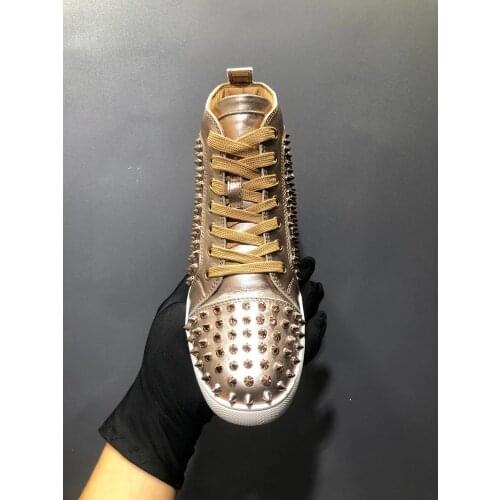 Golden Rives Mens Sneakers Luxury Rivets Studed Mens Casual Shoes Red Bottom High Top Sports Walking Runway Party Wedding