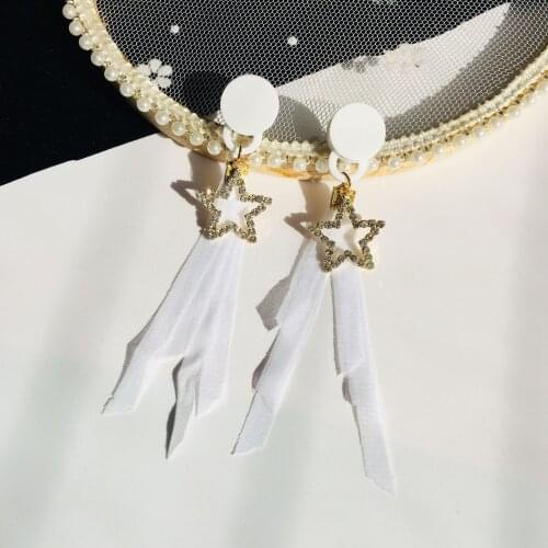 Cheap Marketi Year New Fashion Earrings Temperament Simple Five-pointed Star Crystal Super Fairy Lace Cloth Ladies Long Earrings