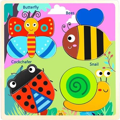 New Wooden Toddler Puzzles Gifts Toys Educational Cute 4 Animal Shape Toys Montessori Materials Cartoon Baby Toys 0-12 Months